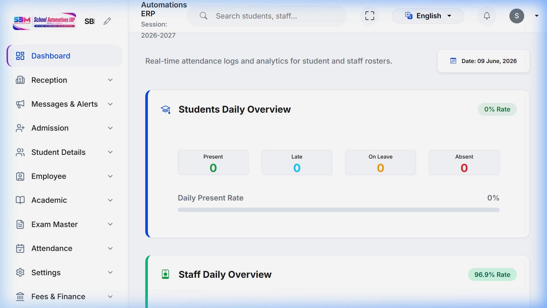SBM ERP Attendance Screenshot